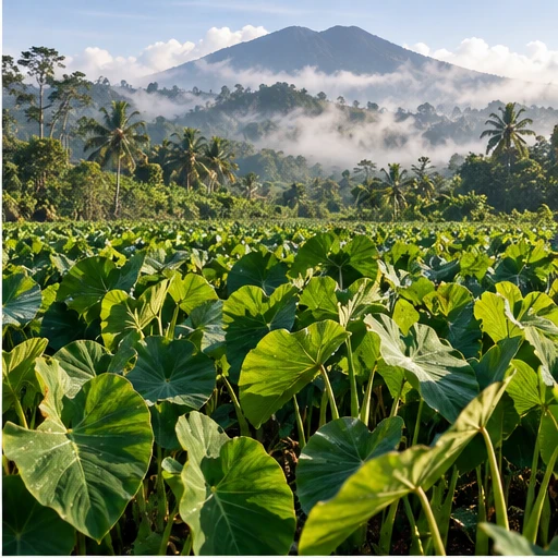 Ilustrasi tanaman talas dewasa dengan daun lebar